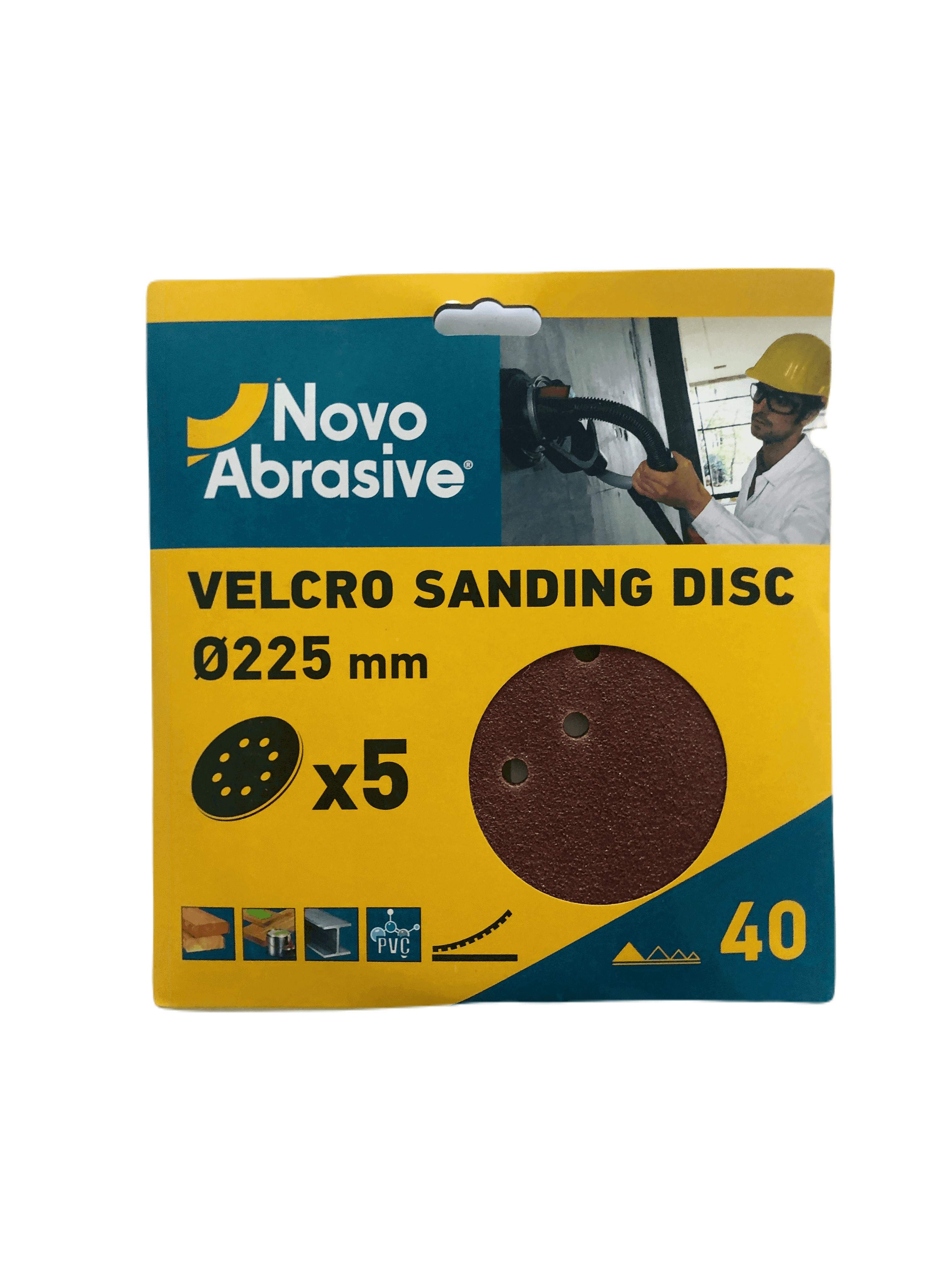 Круг шліфувальний самозачепний NovoAbrasive 225 мм, Р40, 8 отв., упак. 5шт.
